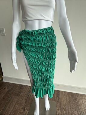Green Ruched Side-Slit Skirt